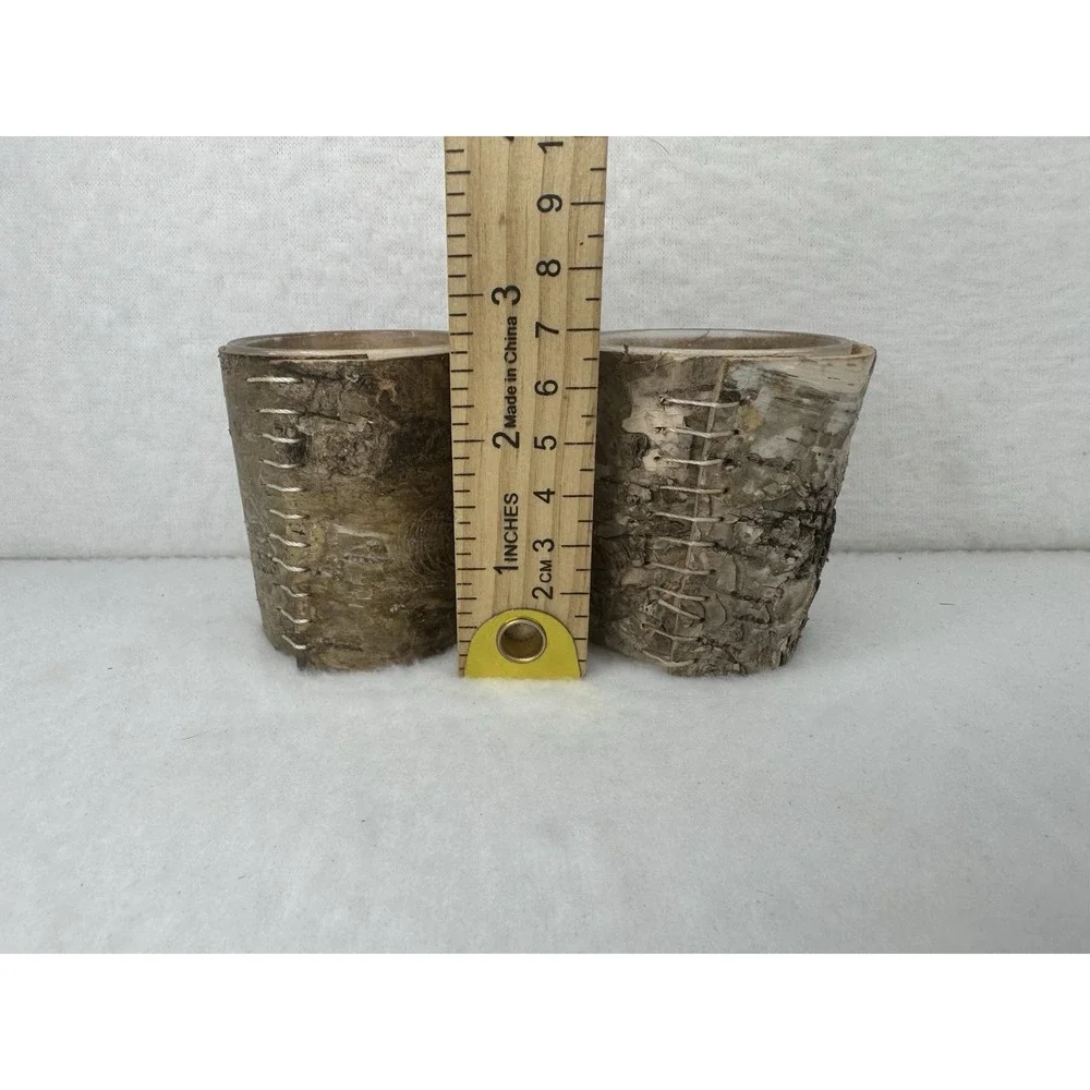 Crate & Barrel Birch Wrapped Votive Candles‎ Lot of 2 Rustic Wood Candles NEW